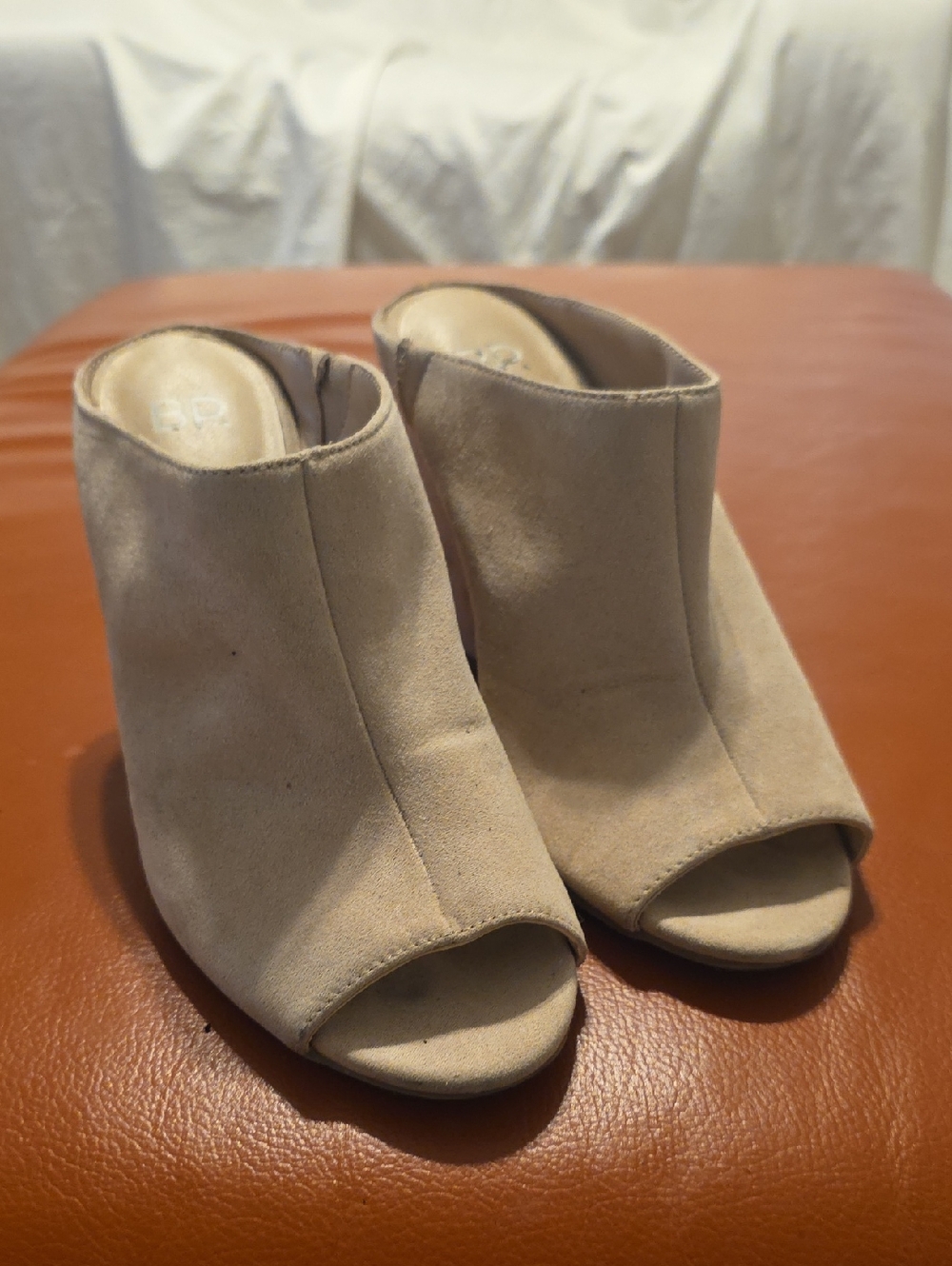 bp Beige Suede Open-Toe Mule